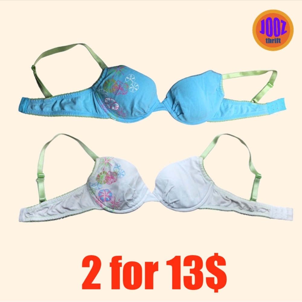LVER bra 34 A blue and white and green floral design PACK OF 2